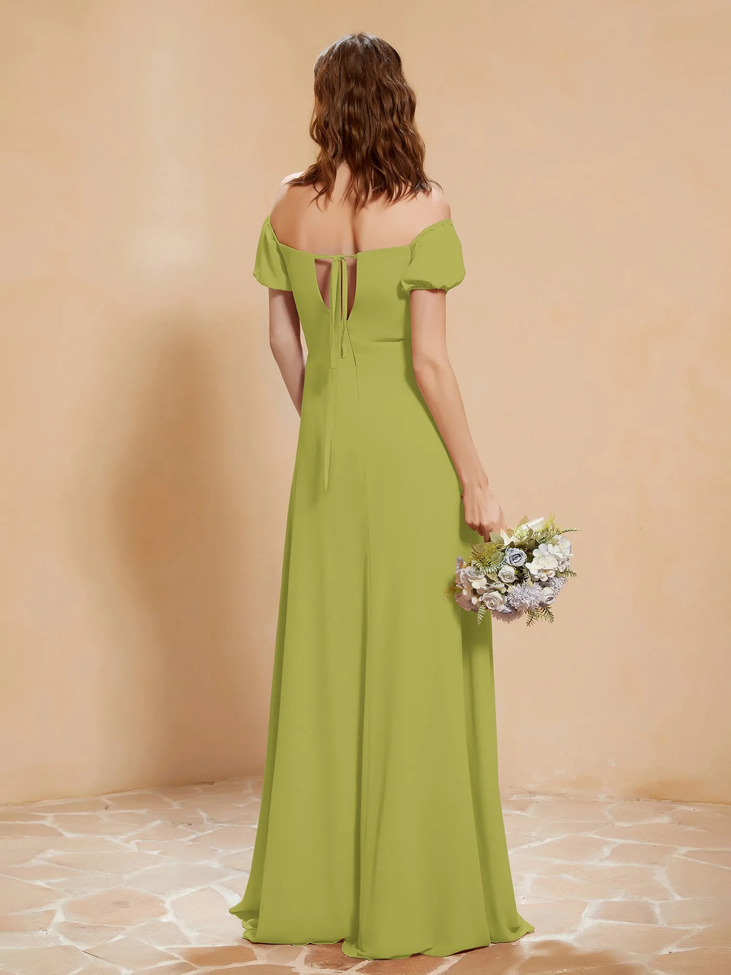Half Sleeve Backless A-line Chiffon Dress Clover
