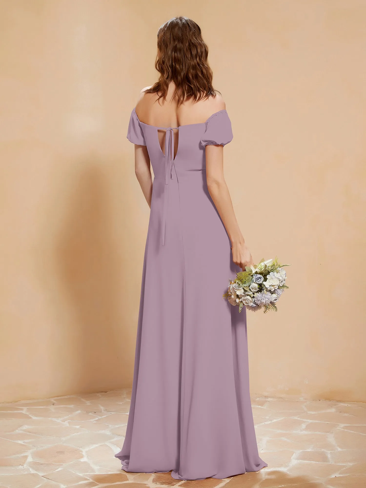 Half Sleeve Backless A-line Chiffon Dress Vintage Mauve Plus Size