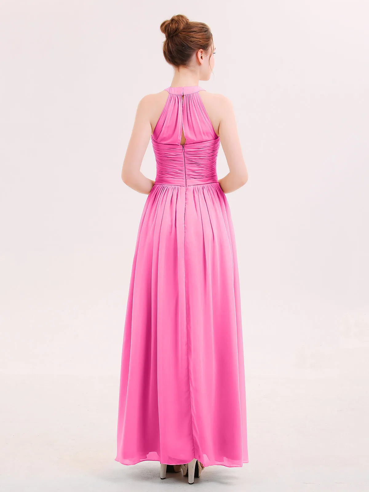 Halter Chiffon Long Bridesmaid Gown with Belt Azalea
