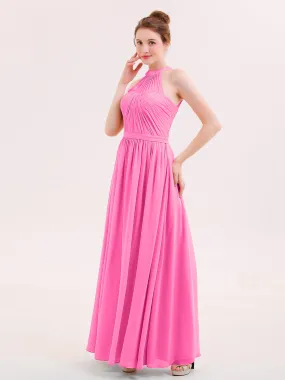 Halter Chiffon Long Bridesmaid Gown with Belt Azalea