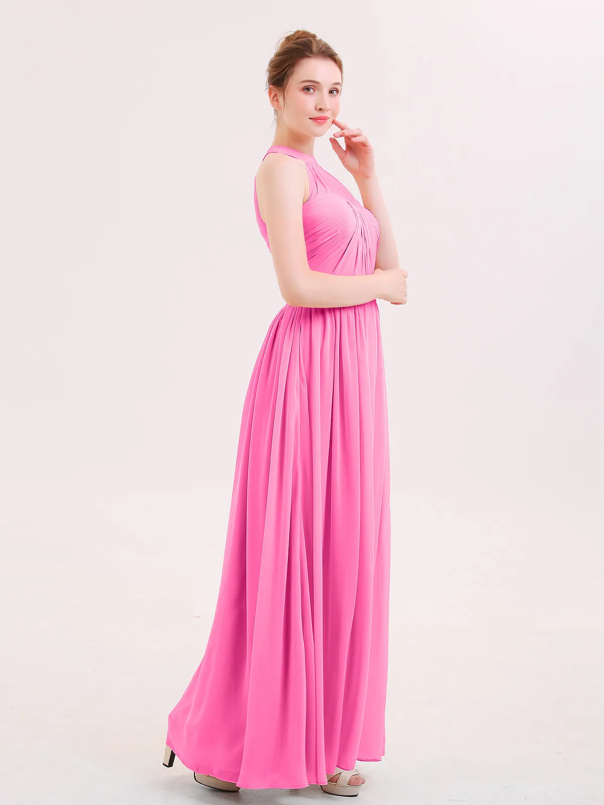 Halter Chiffon Long Bridesmaid Gown with Belt Azalea