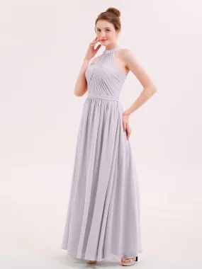Halter Chiffon Long Bridesmaid Gown with Belt Dusk