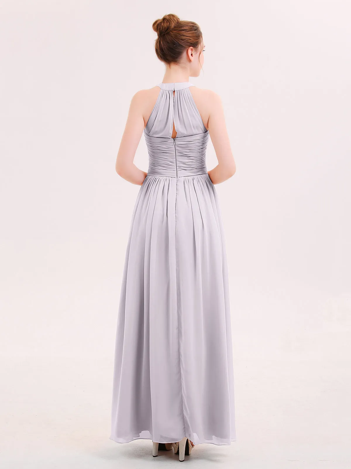Halter Chiffon Long Bridesmaid Gown with Belt Dusk