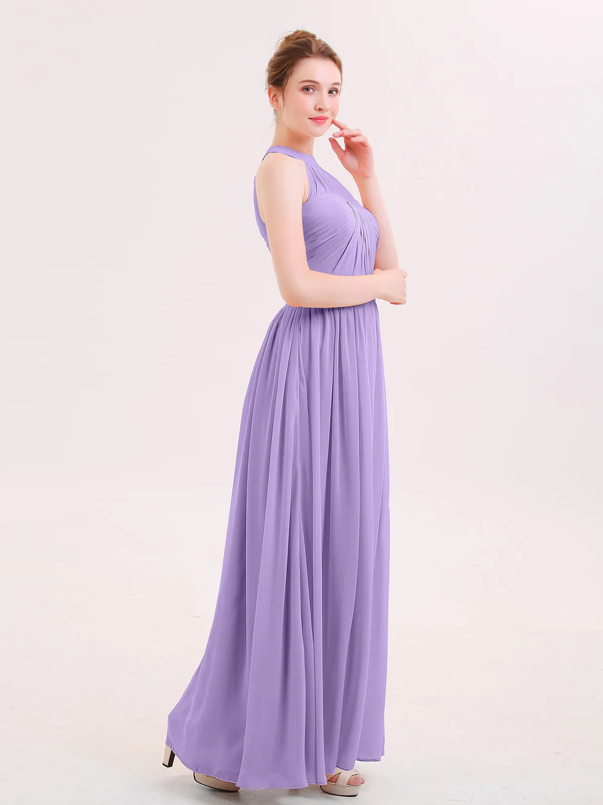 Halter Chiffon Long Bridesmaid Gown with Belt Tahiti