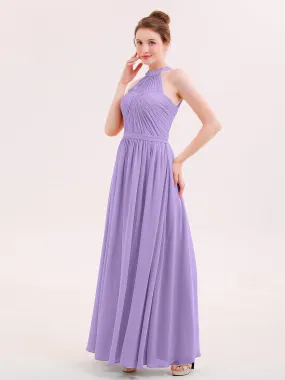 Halter Chiffon Long Bridesmaid Gown with Belt Tahiti