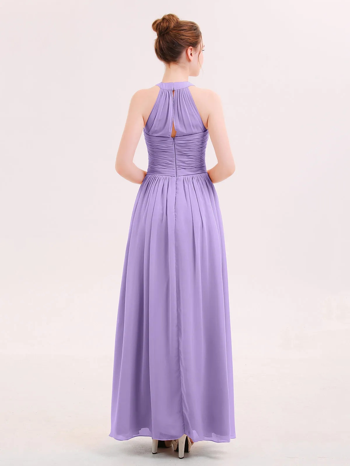 Halter Chiffon Long Bridesmaid Gown with Belt Tahiti