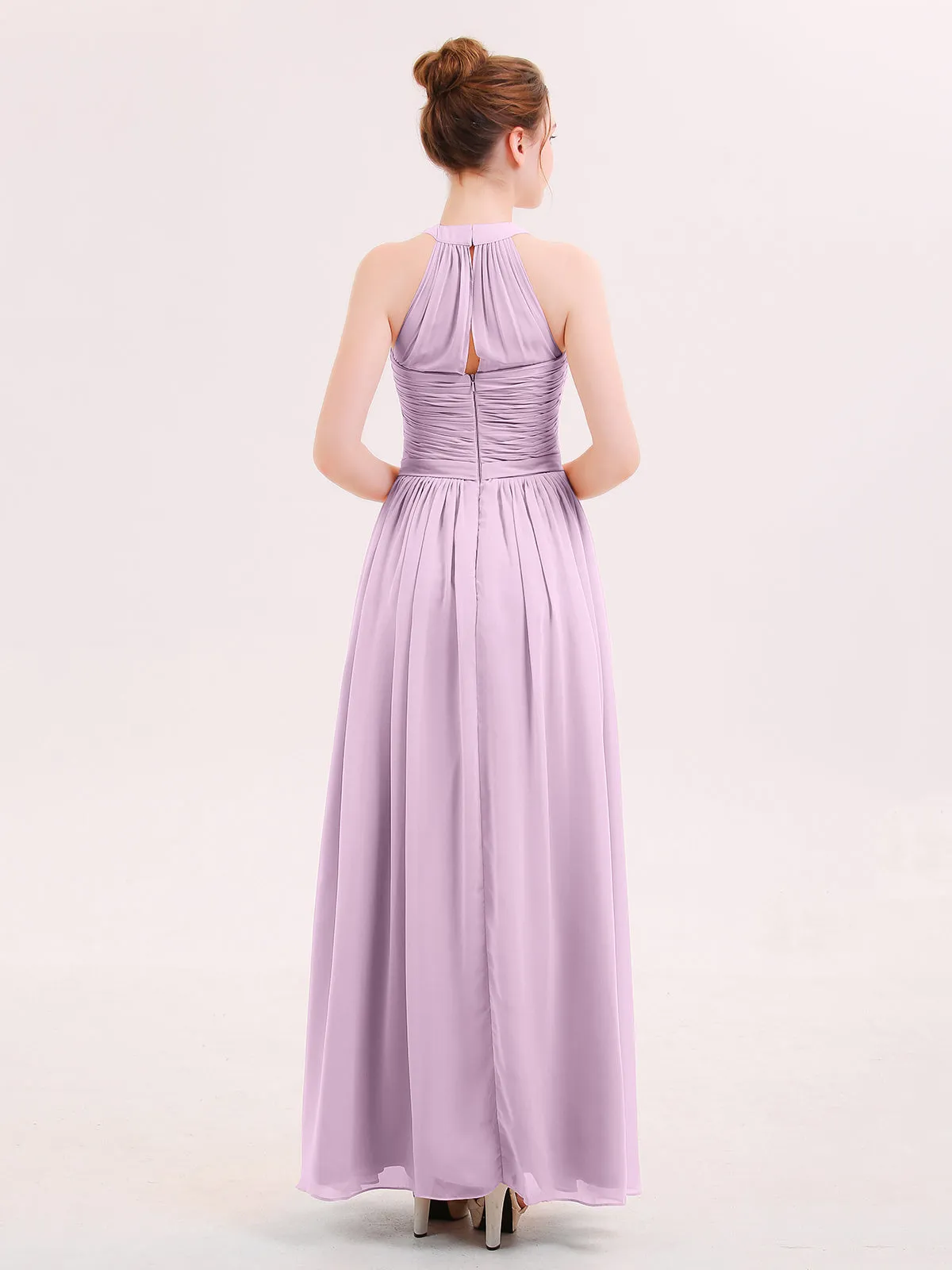 Halter Chiffon Long Bridesmaid Gown with Belt Wisteria Plus Size
