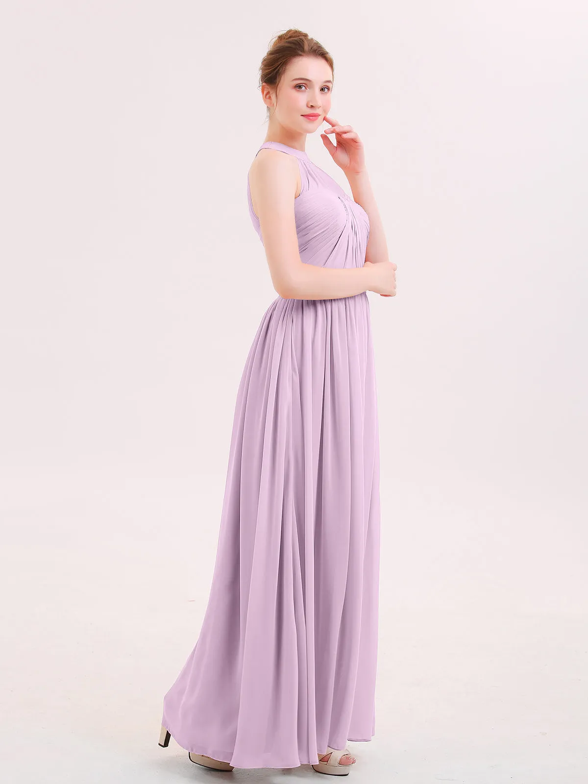 Halter Chiffon Long Bridesmaid Gown with Belt Wisteria Plus Size