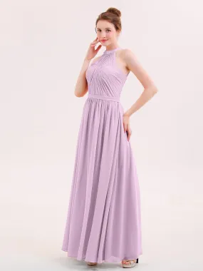 Halter Chiffon Long Bridesmaid Gown with Belt Wisteria Plus Size