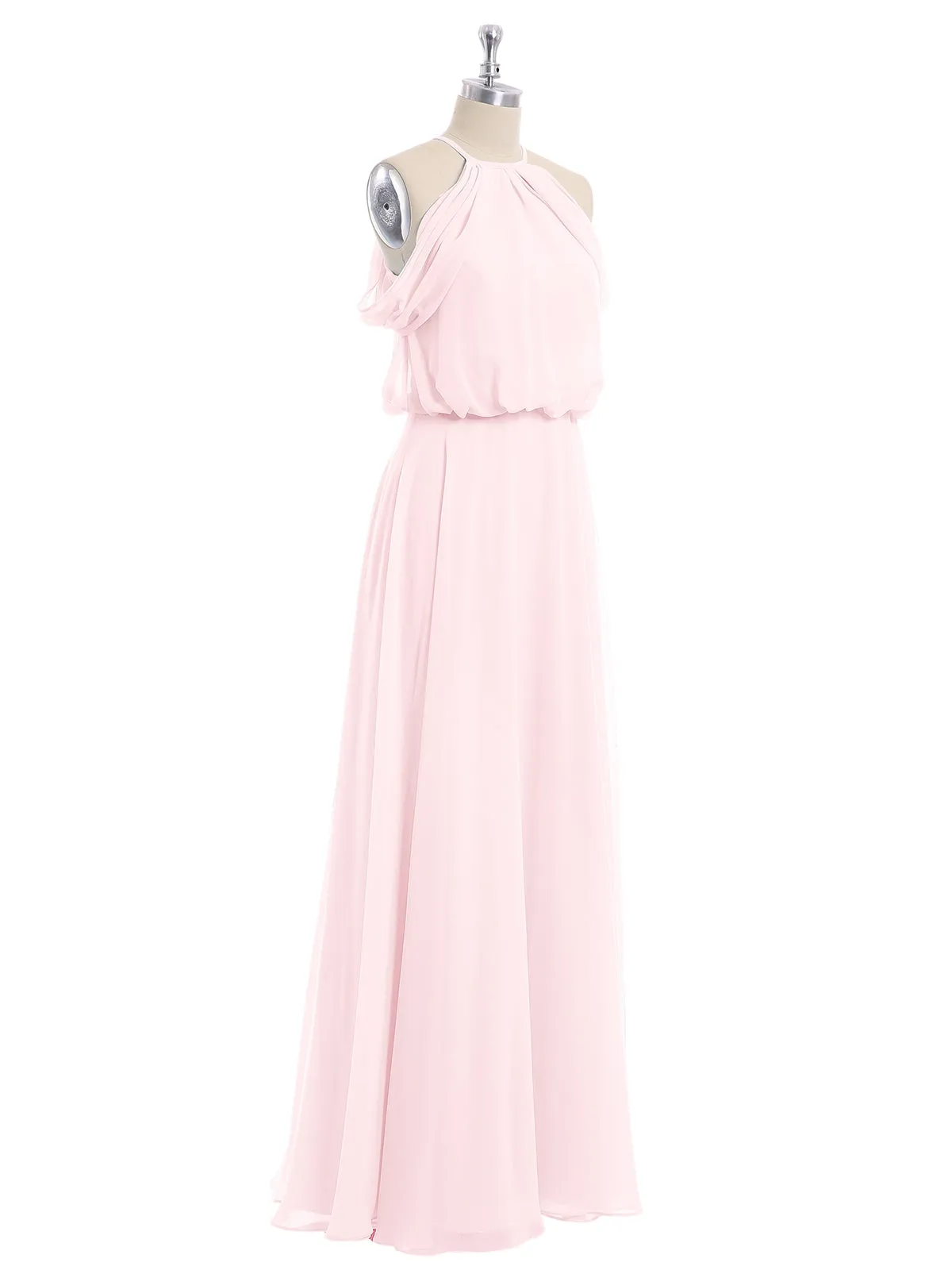 Halter Off the Shoulder Dress with blouson bodice Blushing Pink