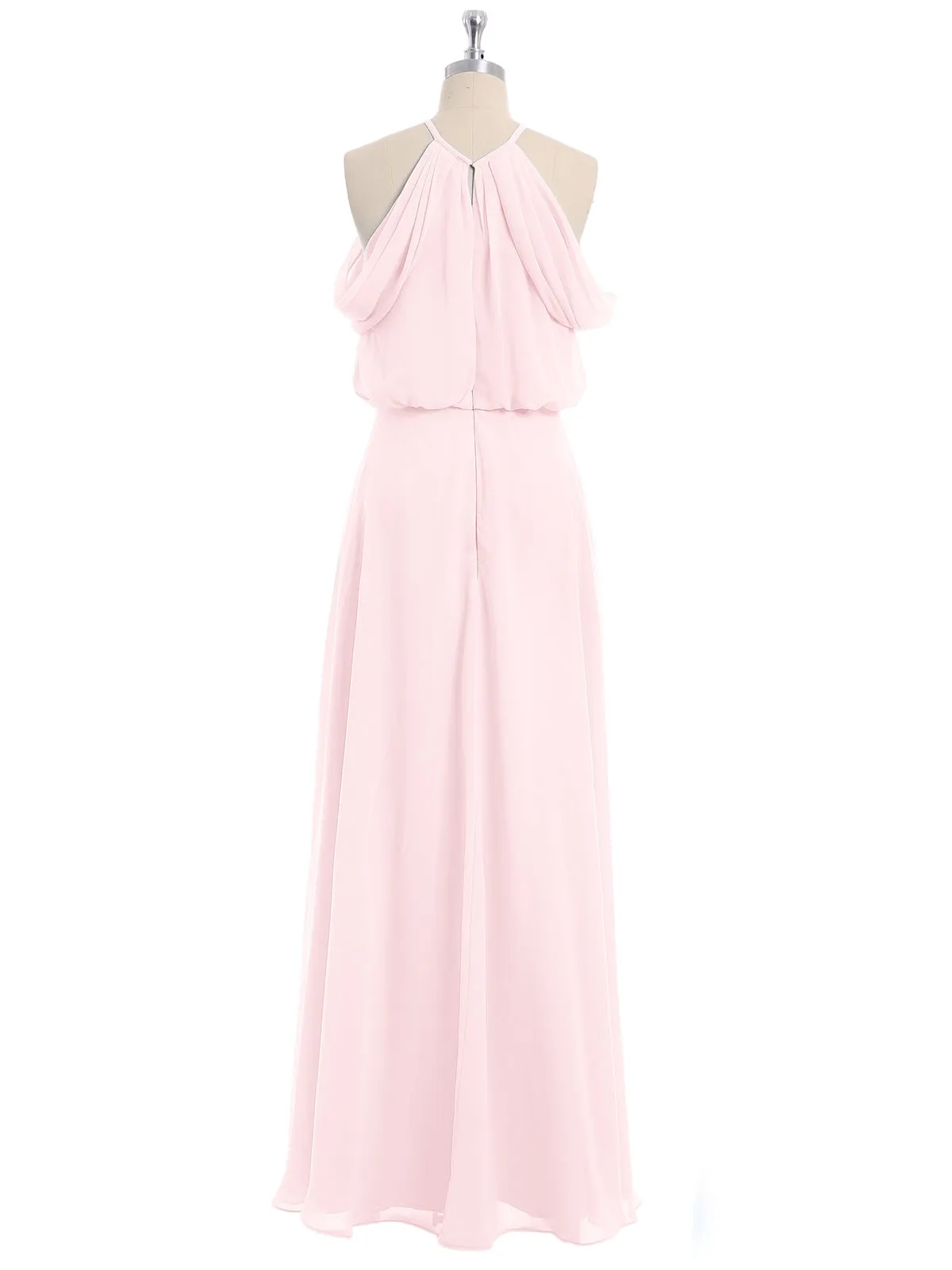 Halter Off the Shoulder Dress with blouson bodice Blushing Pink