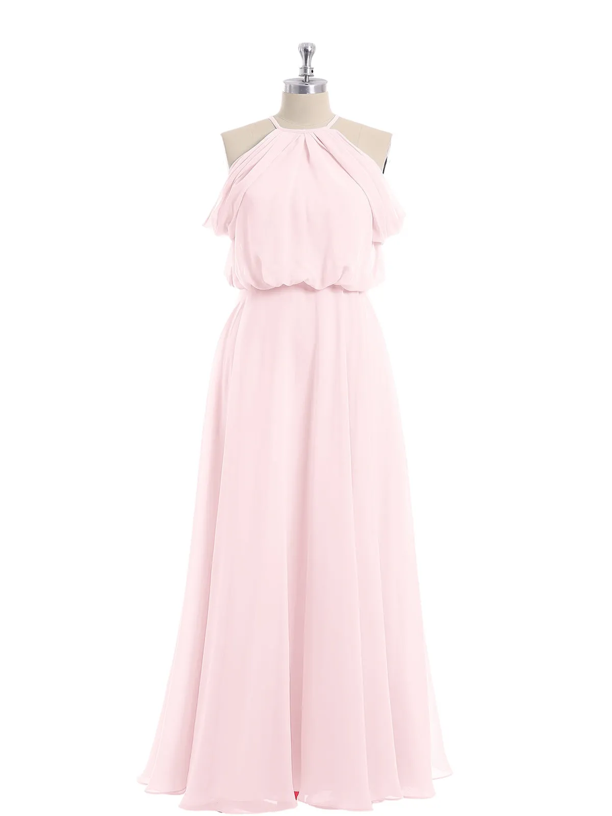 Halter Off the Shoulder Dress with blouson bodice Blushing Pink
