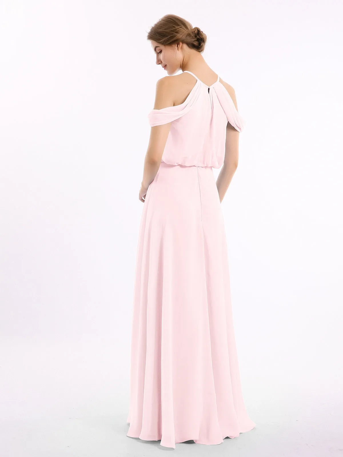 Halter Off the Shoulder Dress with blouson bodice Blushing Pink
