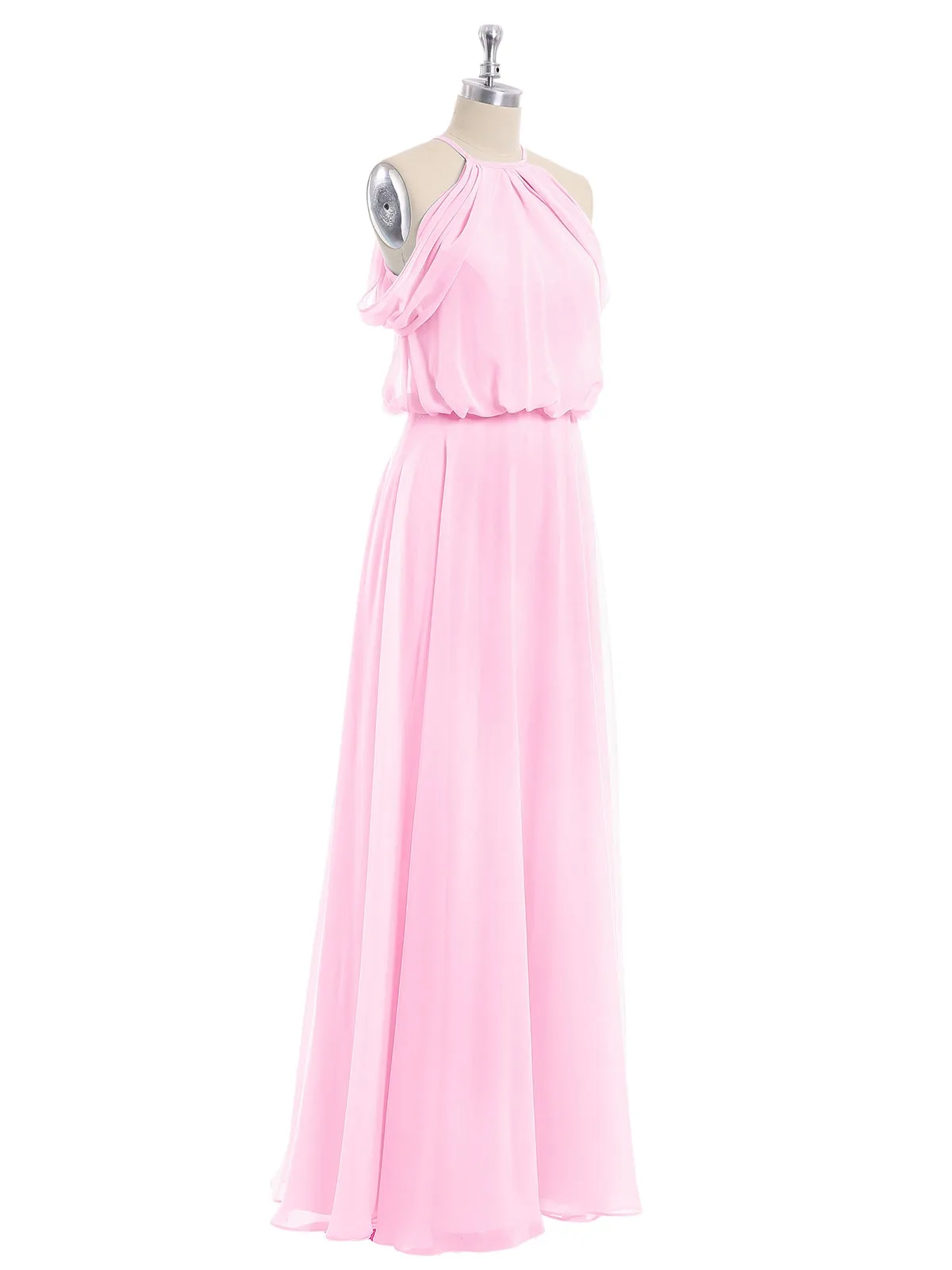 Halter Off the Shoulder Dress with blouson bodice Candy Pink Plus Size