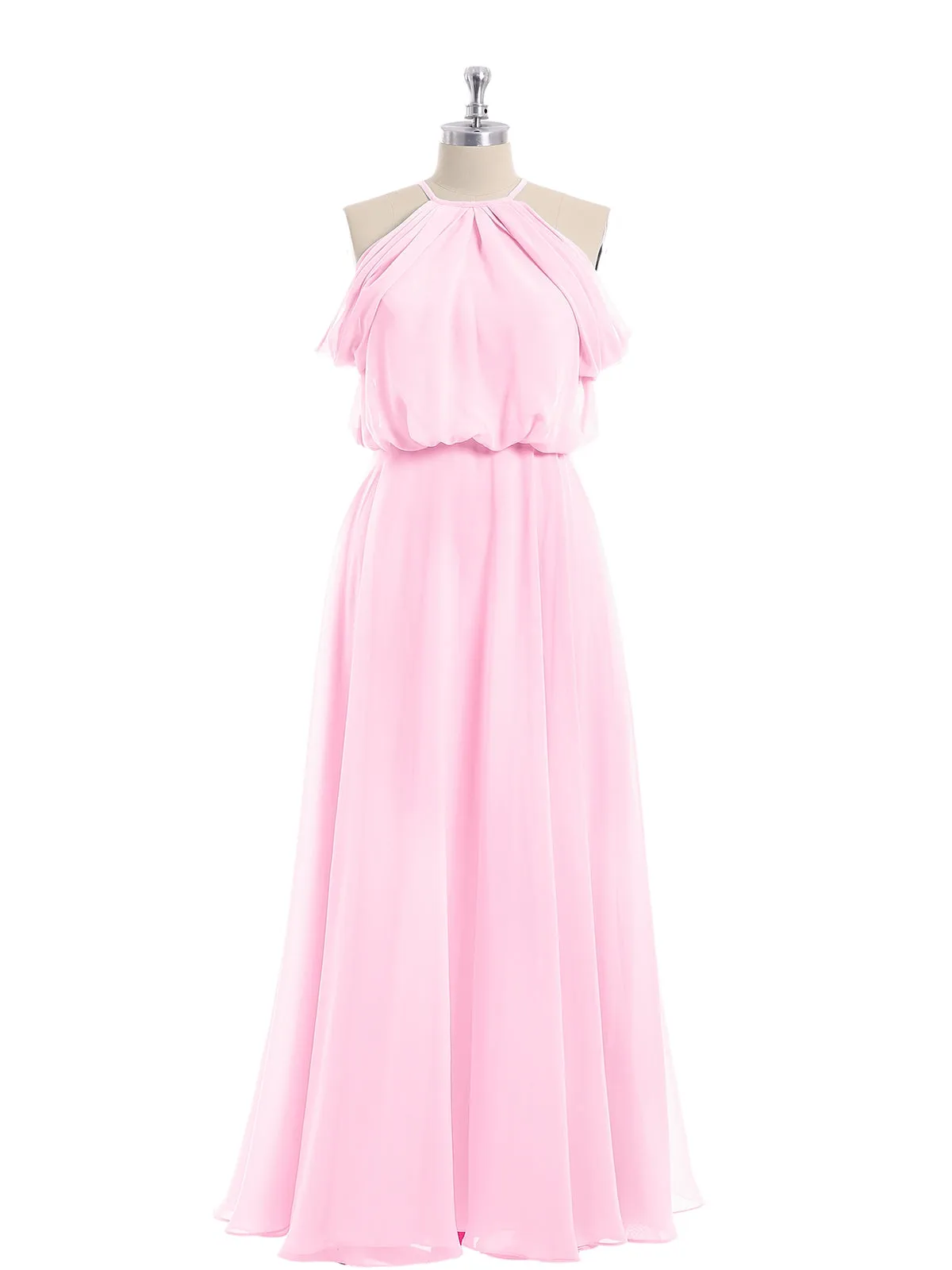 Halter Off the Shoulder Dress with blouson bodice Candy Pink Plus Size