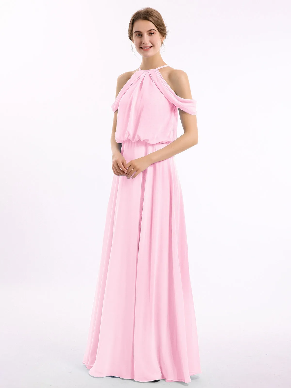 Halter Off the Shoulder Dress with blouson bodice Candy Pink Plus Size