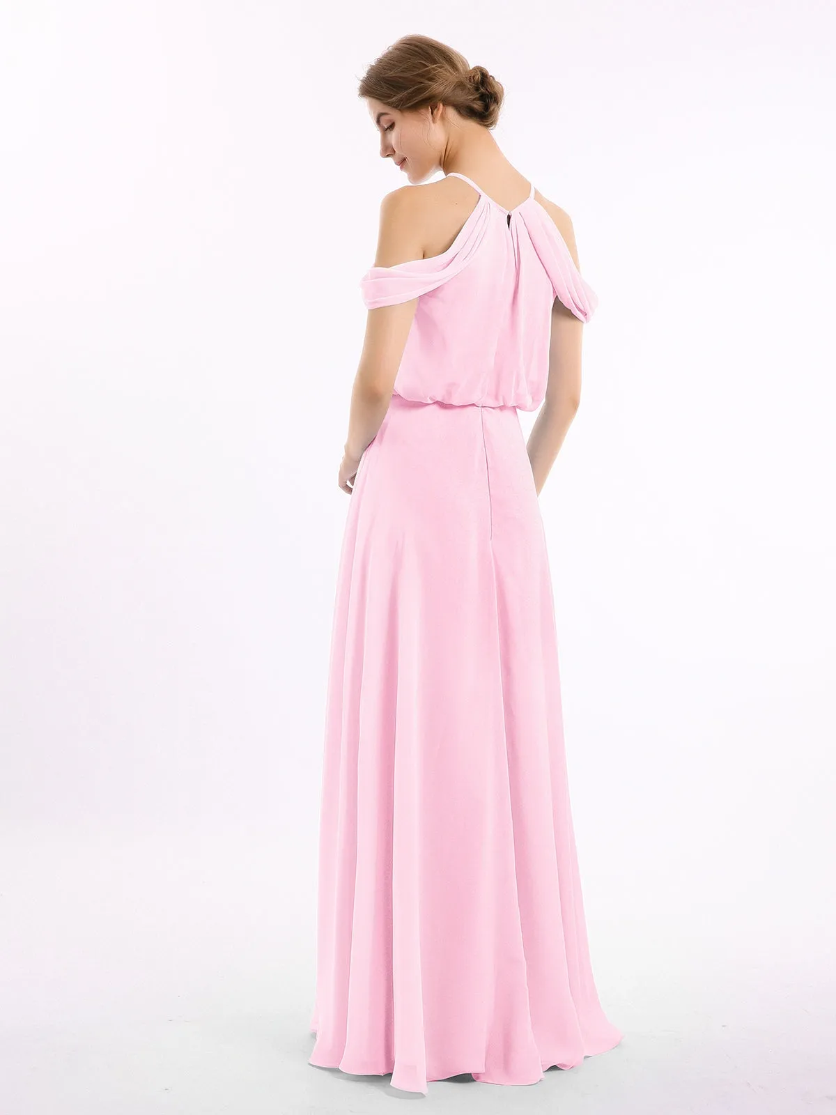 Halter Off the Shoulder Dress with blouson bodice Candy Pink Plus Size