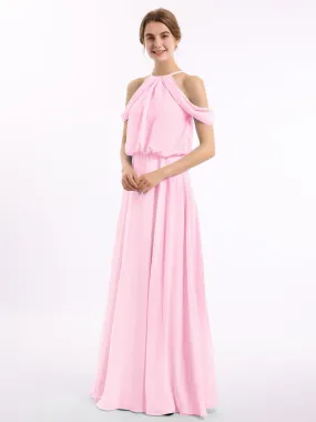 Halter Off the Shoulder Dress with blouson bodice Candy Pink Plus Size