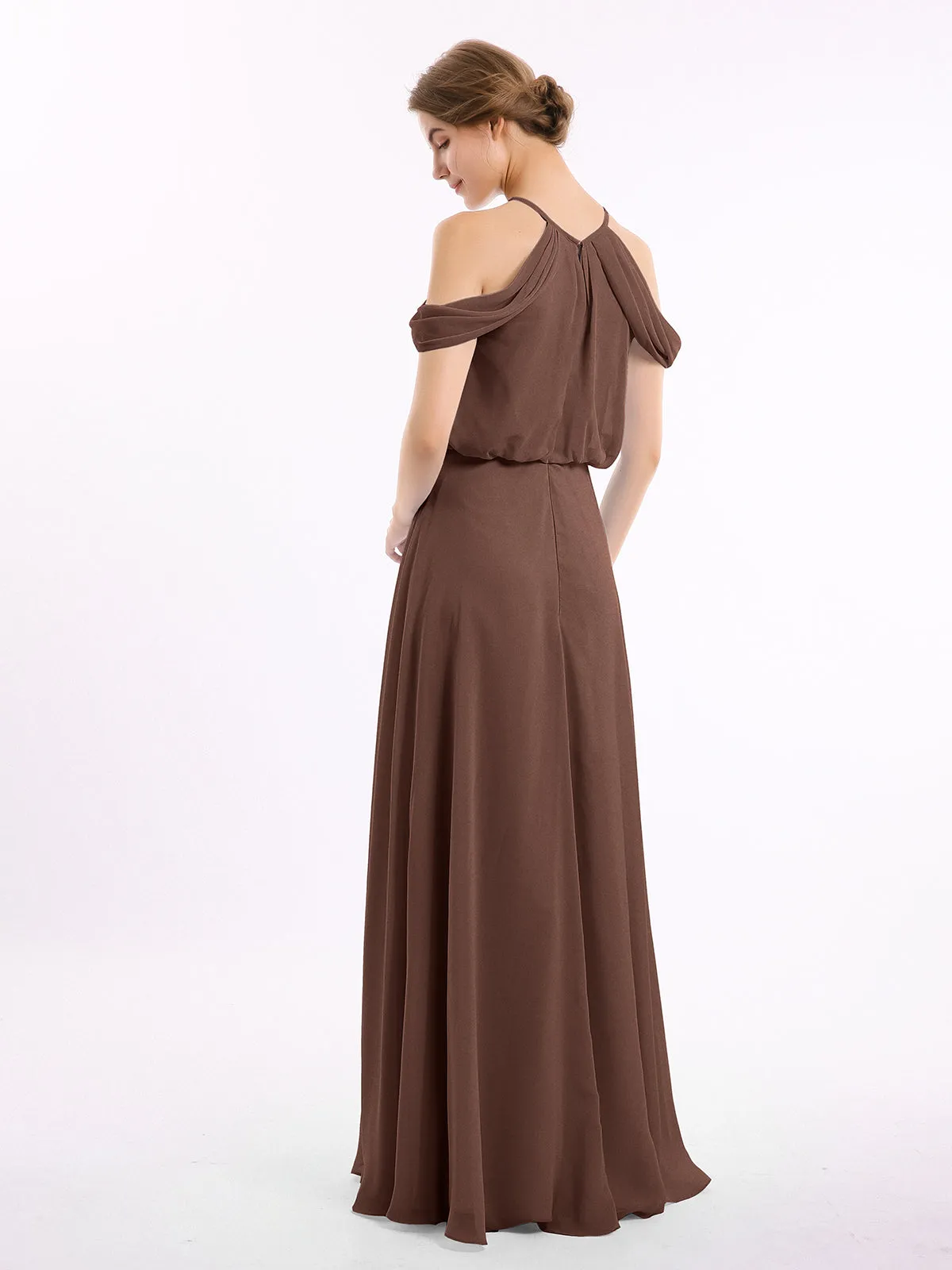 Halter Off the Shoulder Dress with blouson bodice Chocolate Plus Size
