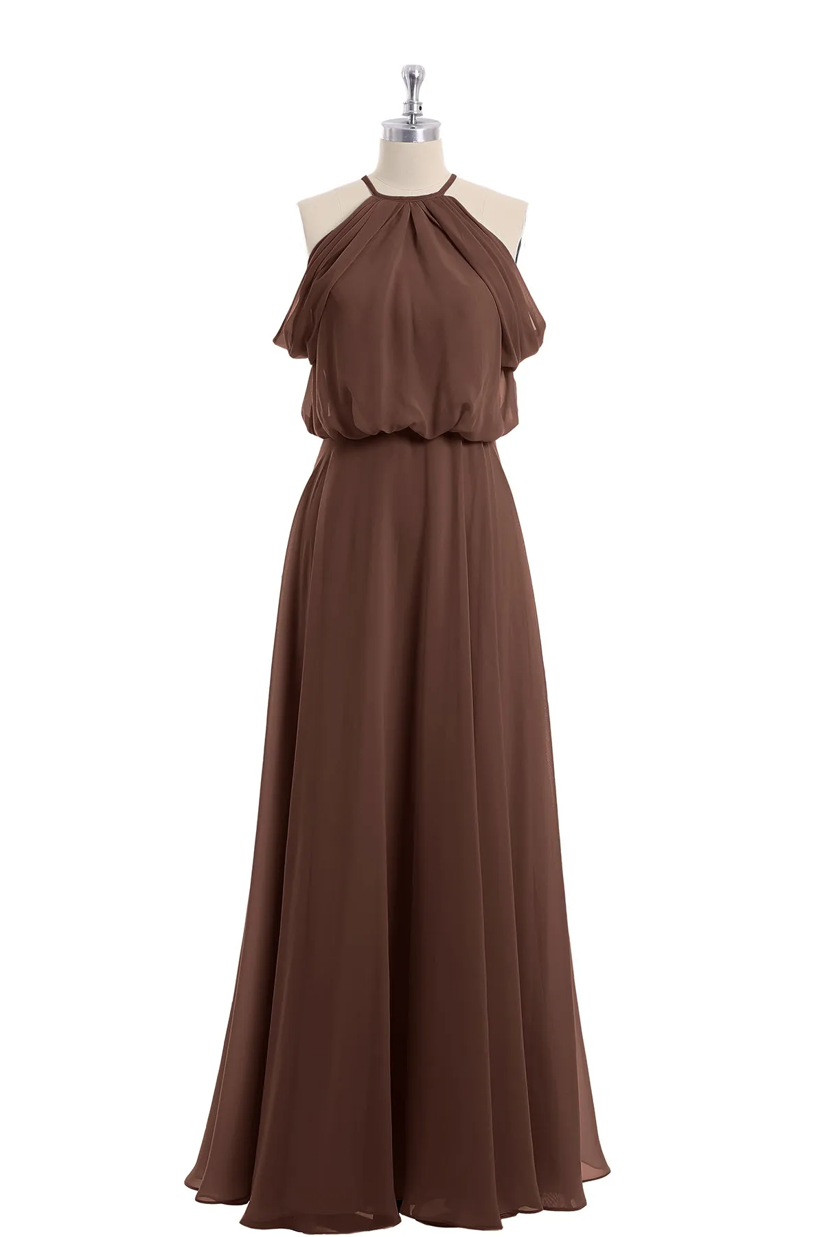 Halter Off the Shoulder Dress with blouson bodice Chocolate Plus Size