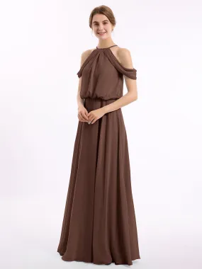 Halter Off the Shoulder Dress with blouson bodice Chocolate Plus Size