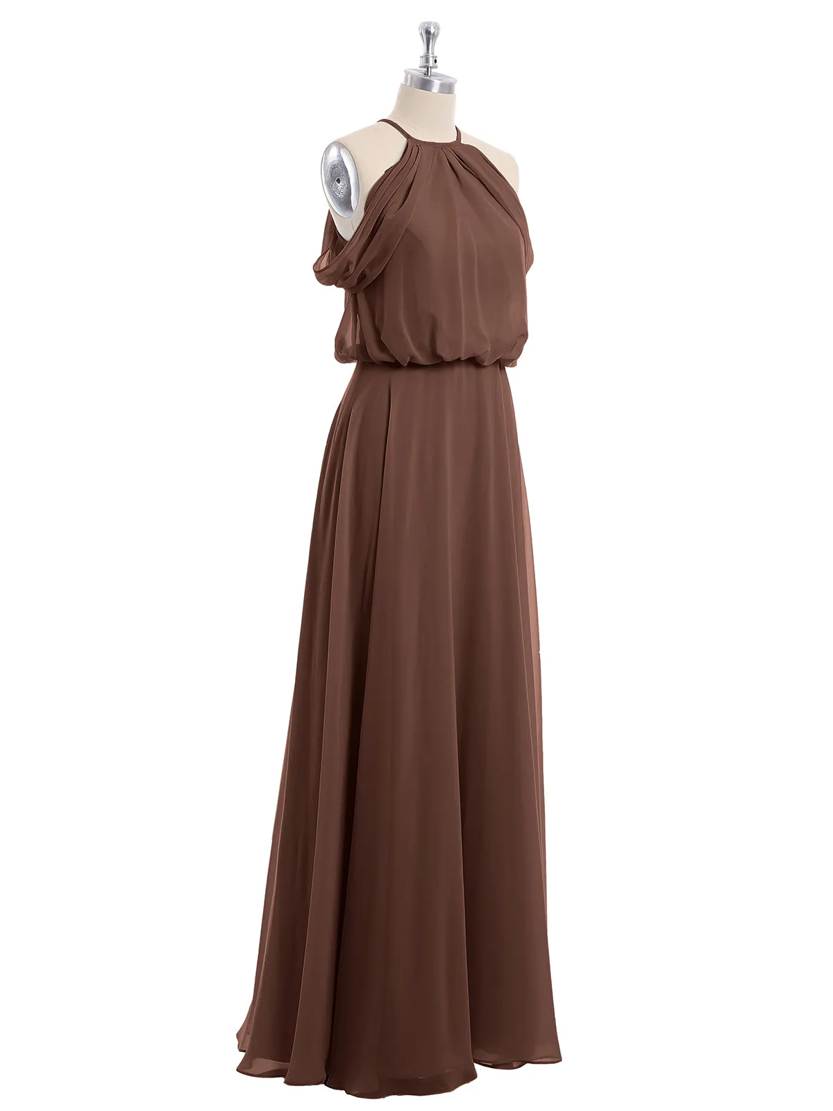 Halter Off the Shoulder Dress with blouson bodice Chocolate Plus Size