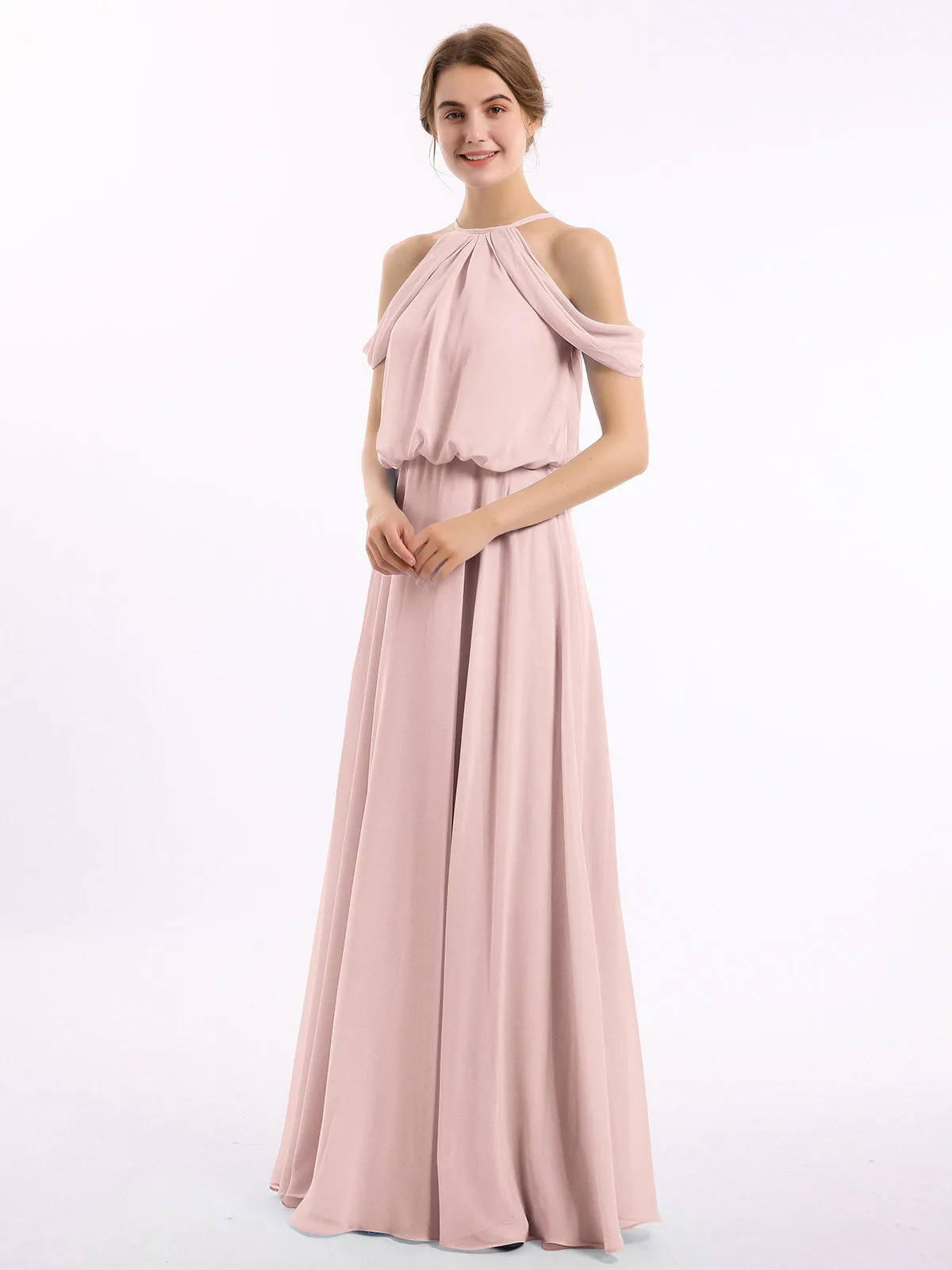 Halter Off the Shoulder Dress with blouson bodice Dusty Rose Plus Size
