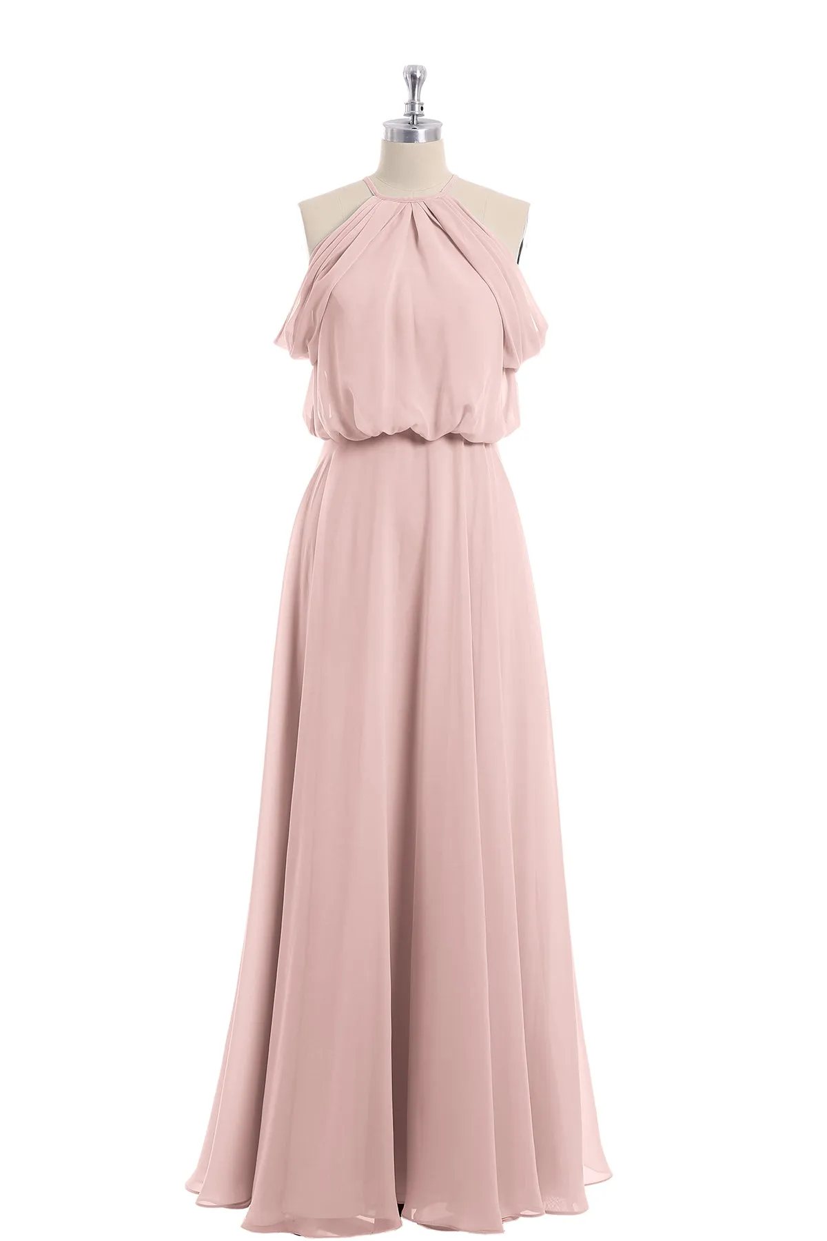 Halter Off the Shoulder Dress with blouson bodice Dusty Rose Plus Size