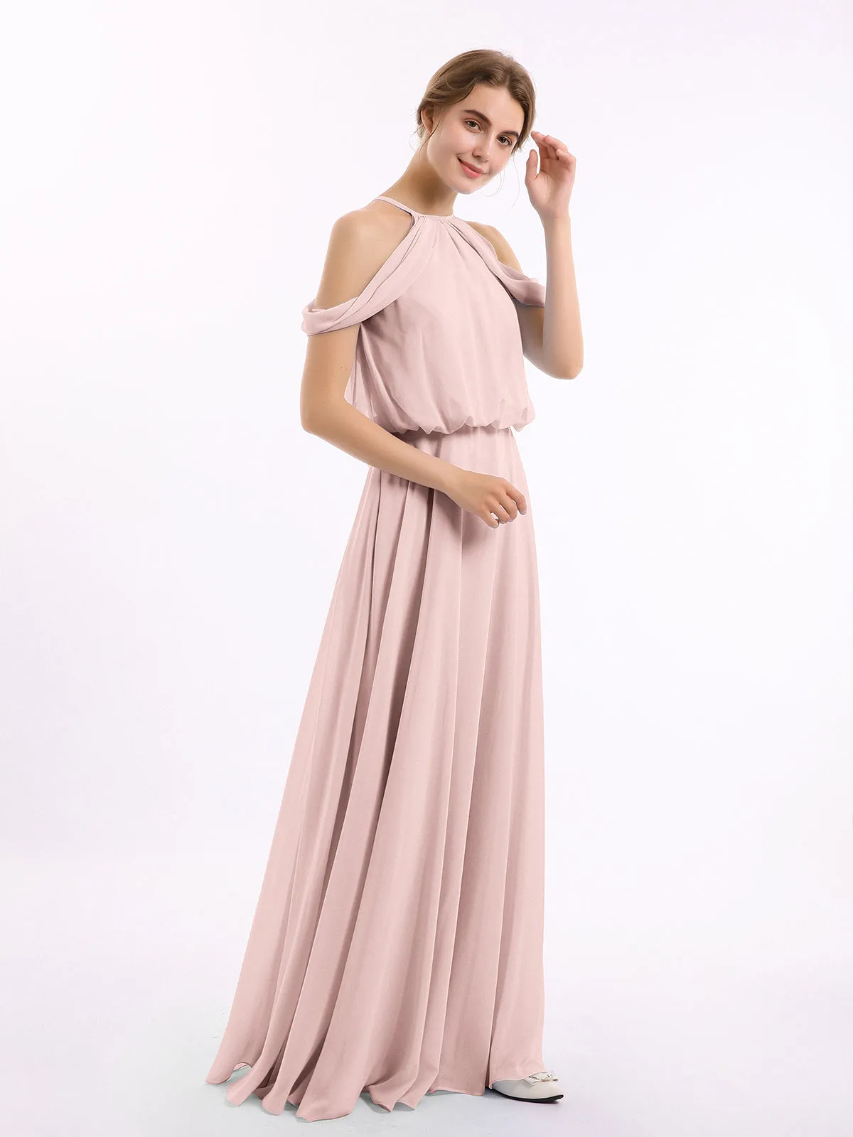 Halter Off the Shoulder Dress with blouson bodice Dusty Rose Plus Size
