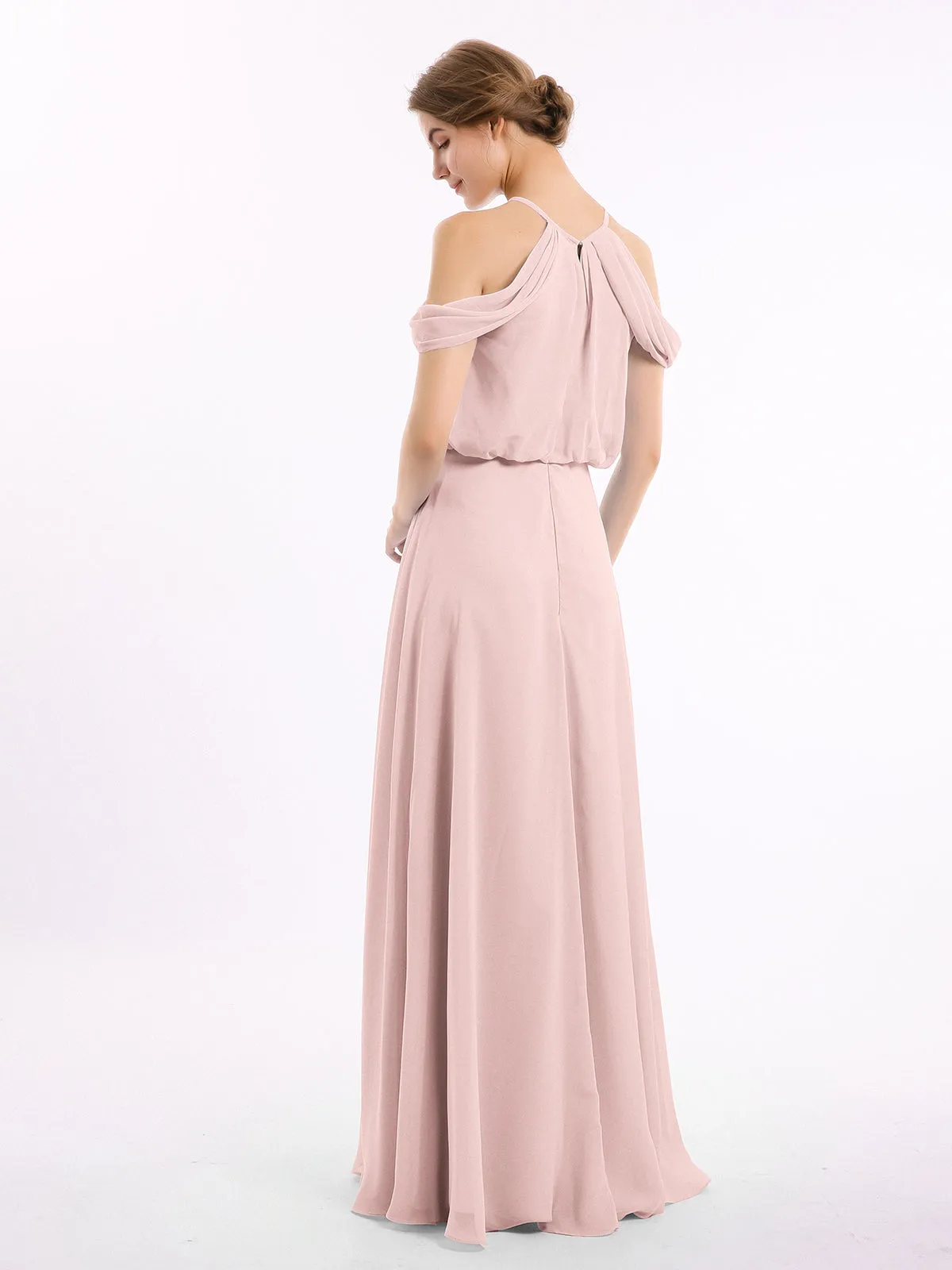 Halter Off the Shoulder Dress with blouson bodice Dusty Rose Plus Size