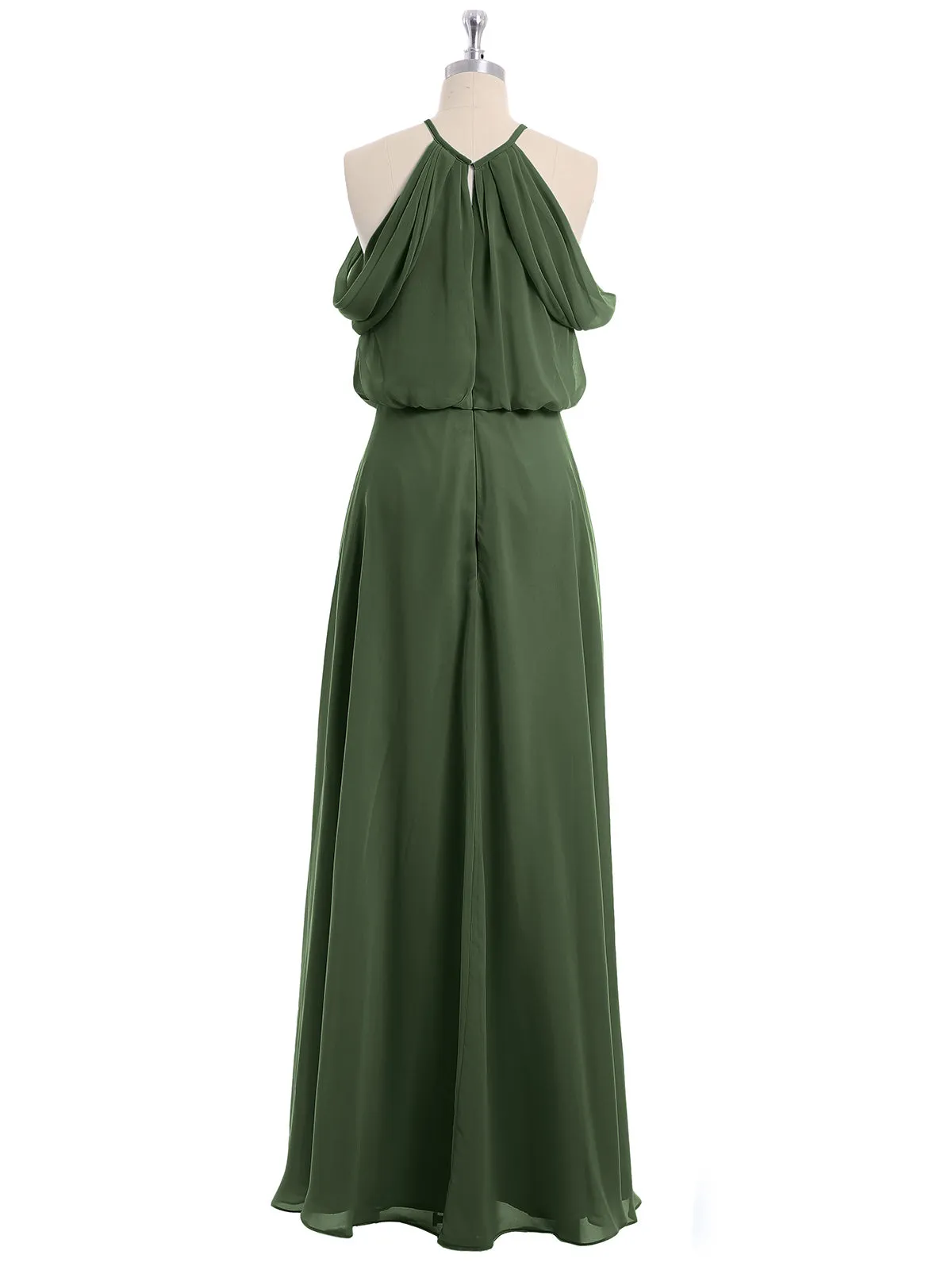 Halter Off the Shoulder Dress with blouson bodice Olive Green Plus Size