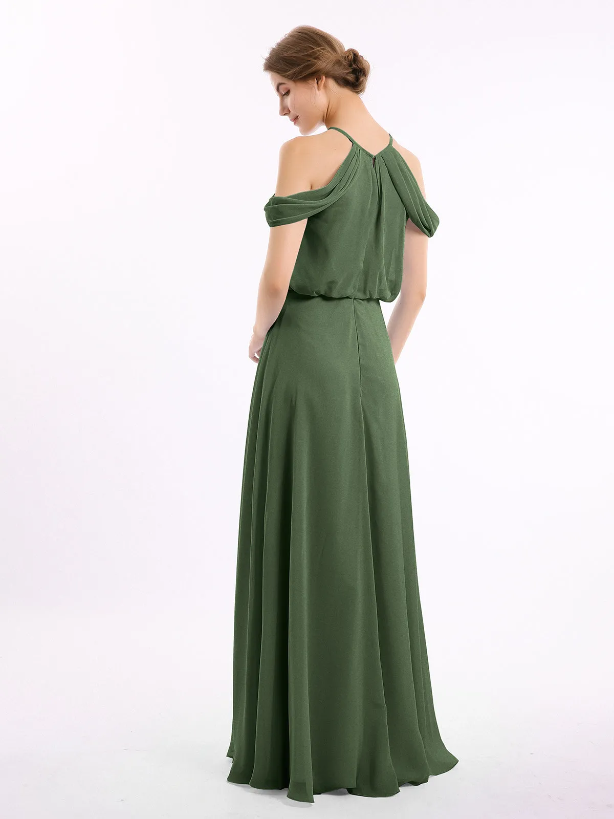 Halter Off the Shoulder Dress with blouson bodice Olive Green Plus Size