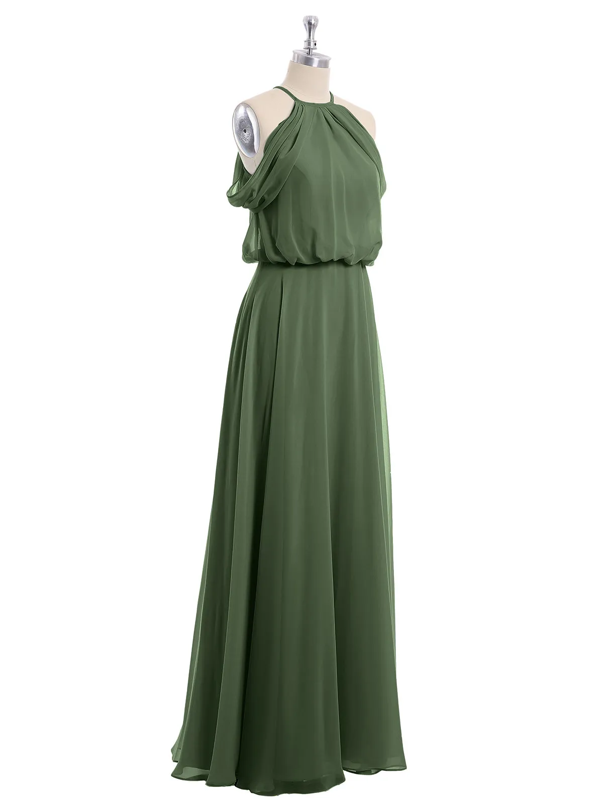 Halter Off the Shoulder Dress with blouson bodice Olive Green Plus Size