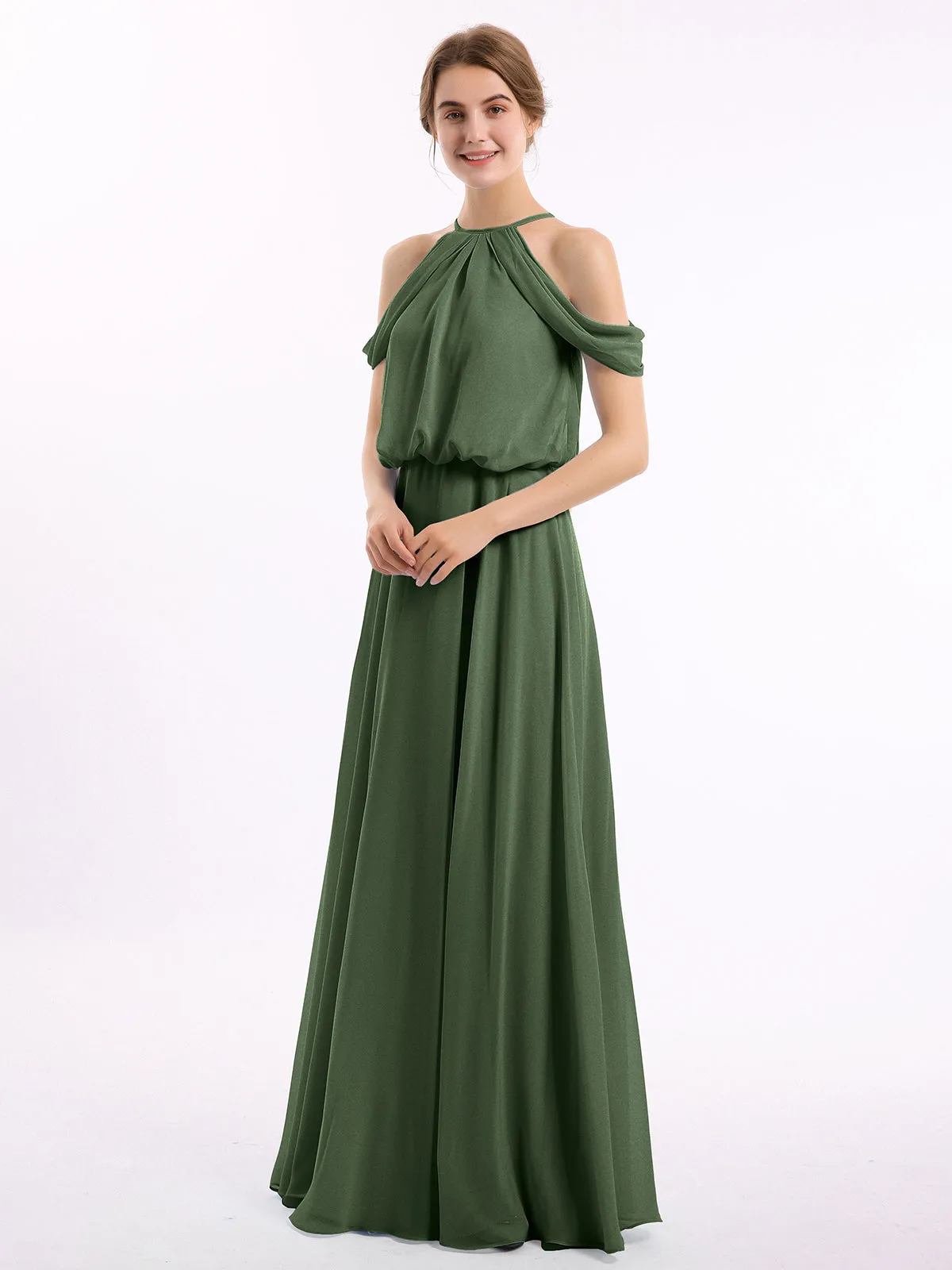 Halter Off the Shoulder Dress with blouson bodice Olive Green Plus Size