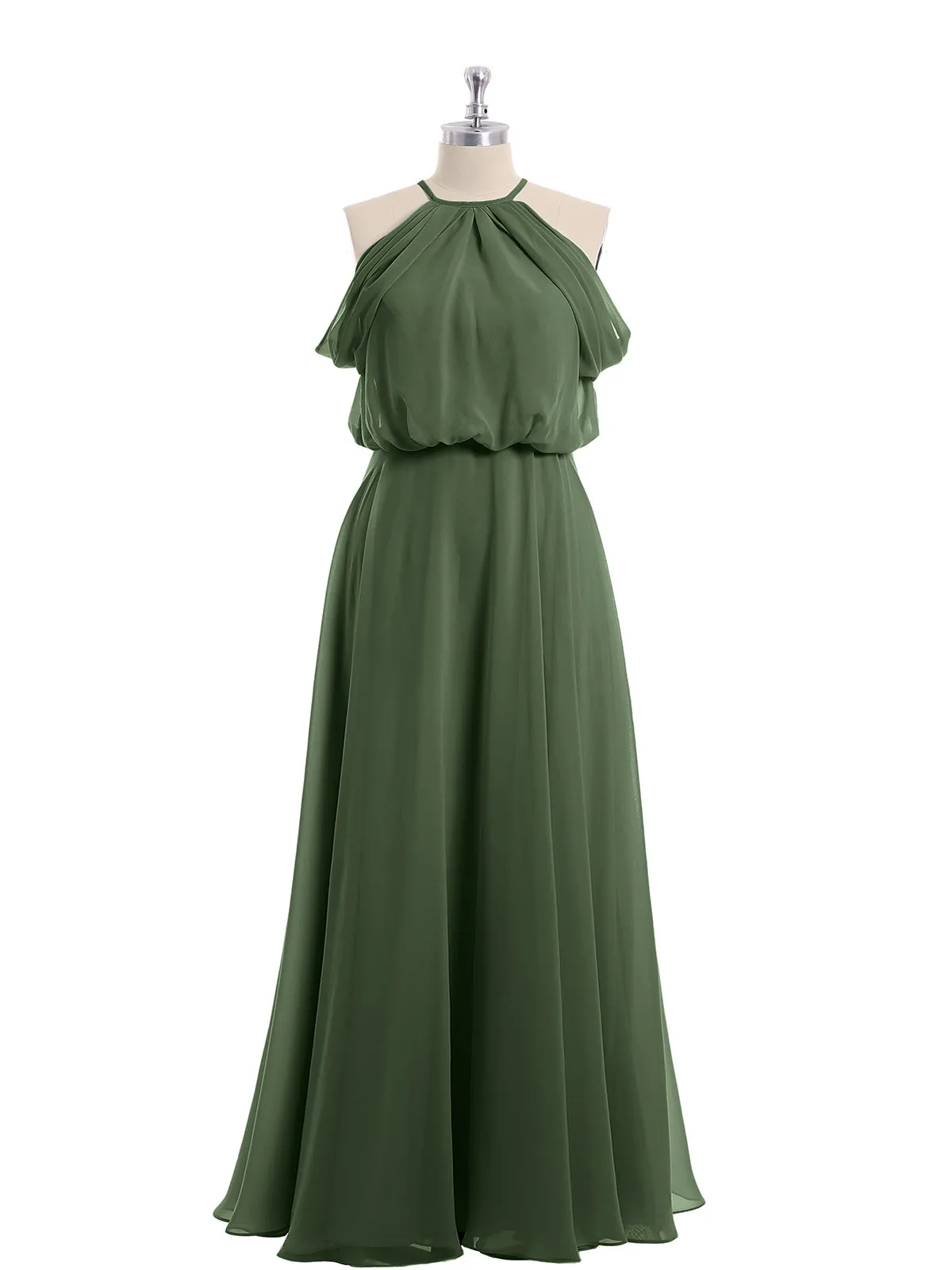 Halter Off the Shoulder Dress with blouson bodice Olive Green Plus Size