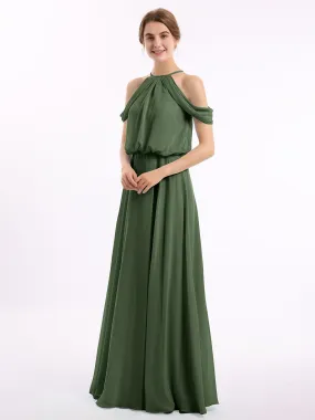 Halter Off the Shoulder Dress with blouson bodice Olive Green