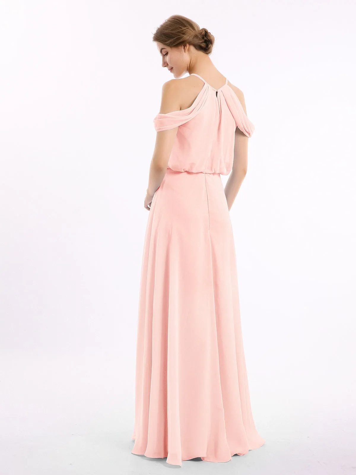 Halter Off the Shoulder Dress with blouson bodice Pearl Pink Plus Size