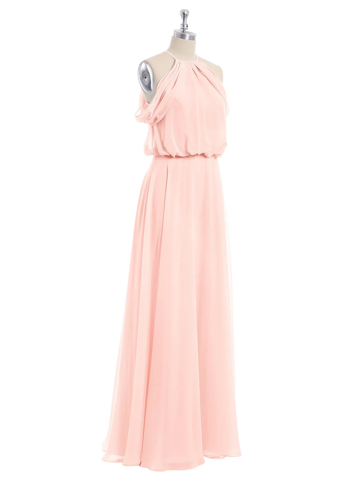 Halter Off the Shoulder Dress with blouson bodice Pearl Pink Plus Size