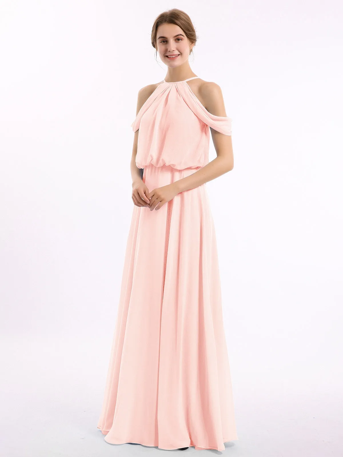Halter Off the Shoulder Dress with blouson bodice Pearl Pink Plus Size