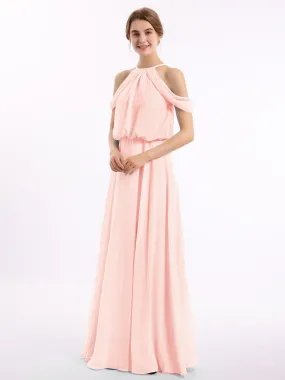 Halter Off the Shoulder Dress with blouson bodice Pearl Pink Plus Size
