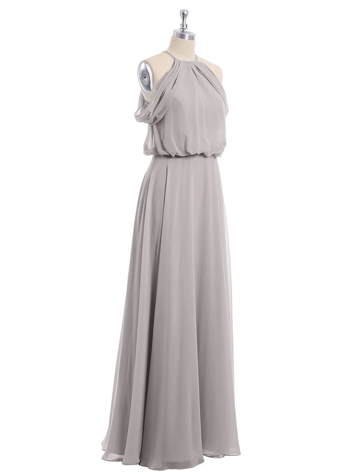 Halter Off the Shoulder Dress with blouson bodice Silver