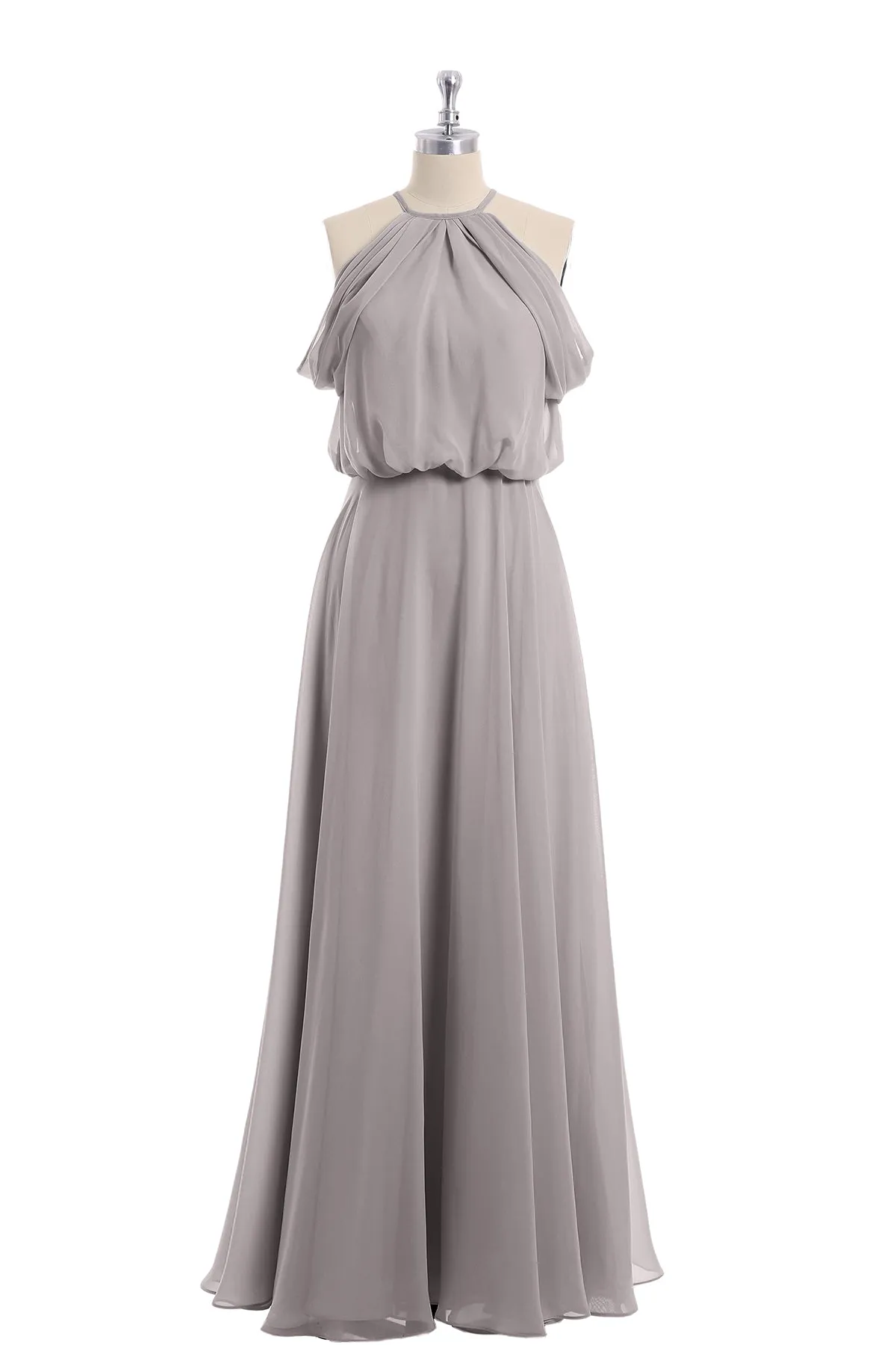 Halter Off the Shoulder Dress with blouson bodice Silver