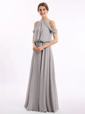 Halter Off the Shoulder Dress with blouson bodice Silver
