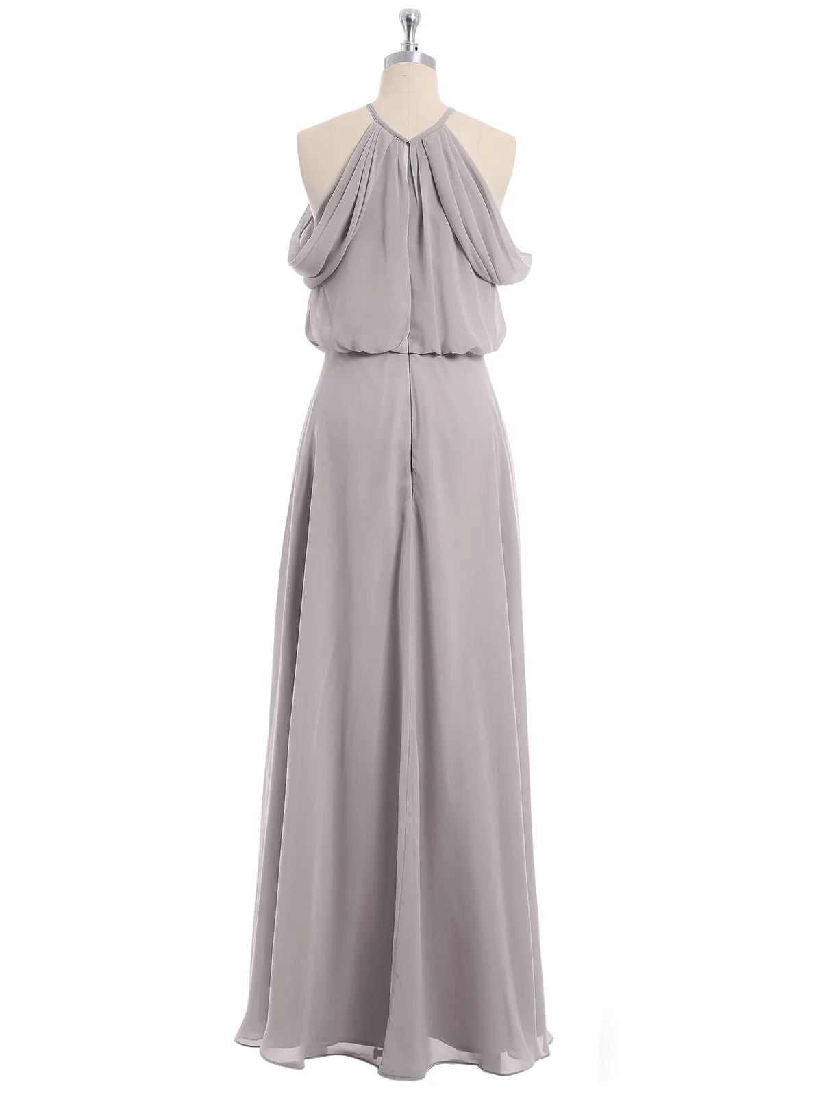 Halter Off the Shoulder Dress with blouson bodice Silver
