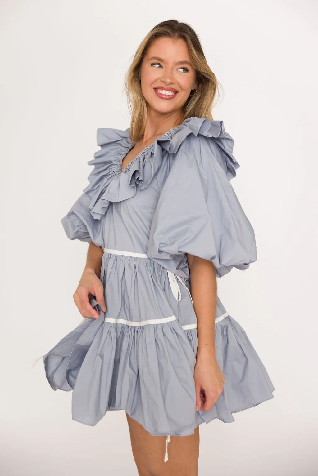 Hazel Babydoll Mini Dress in Blue