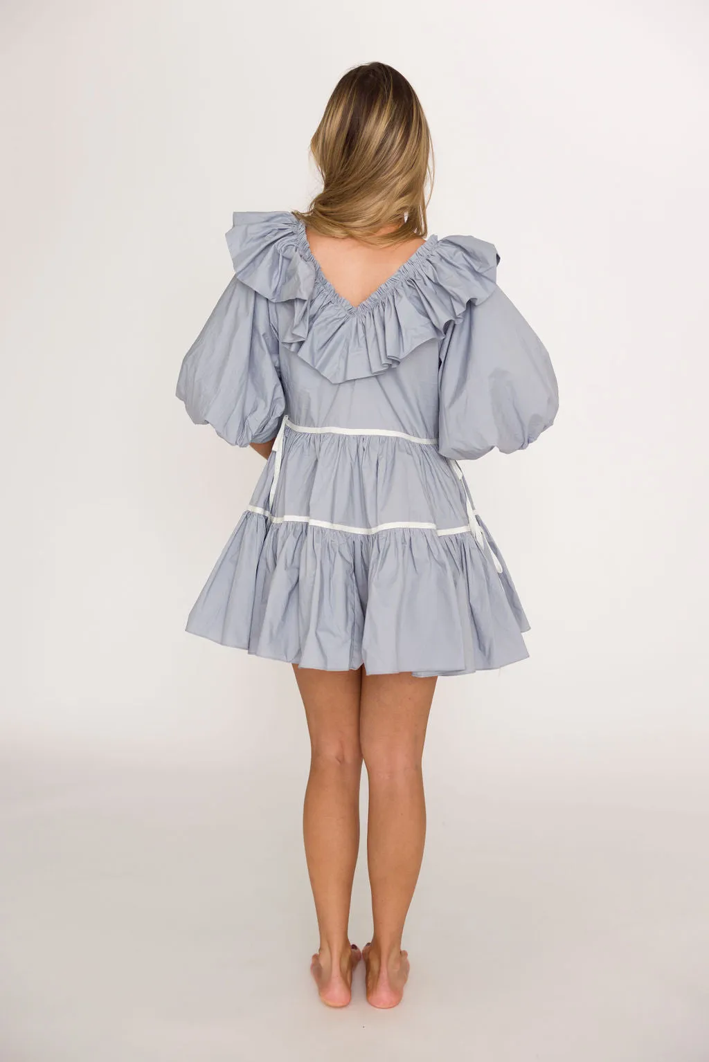 Hazel Babydoll Mini Dress in Blue