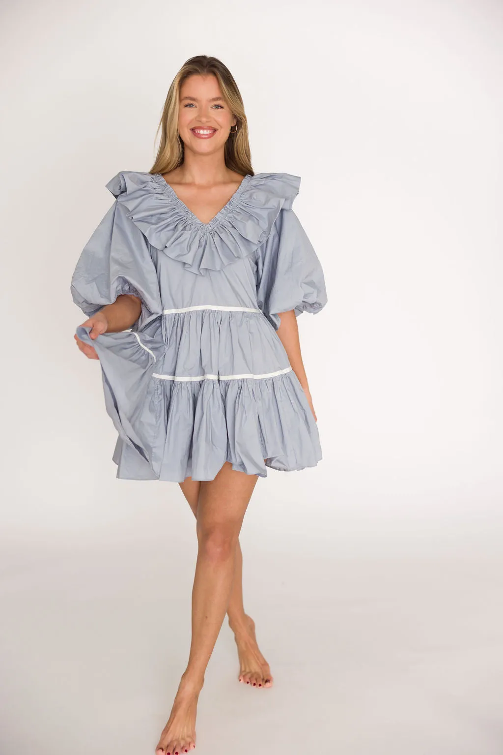 Hazel Babydoll Mini Dress in Blue