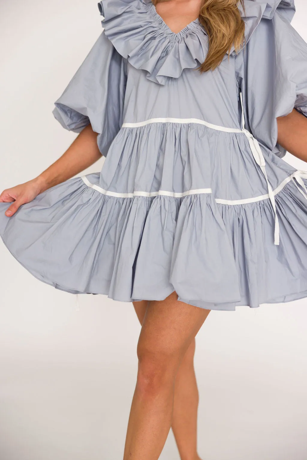 Hazel Babydoll Mini Dress in Blue