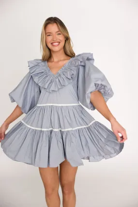 Hazel Babydoll Mini Dress in Blue