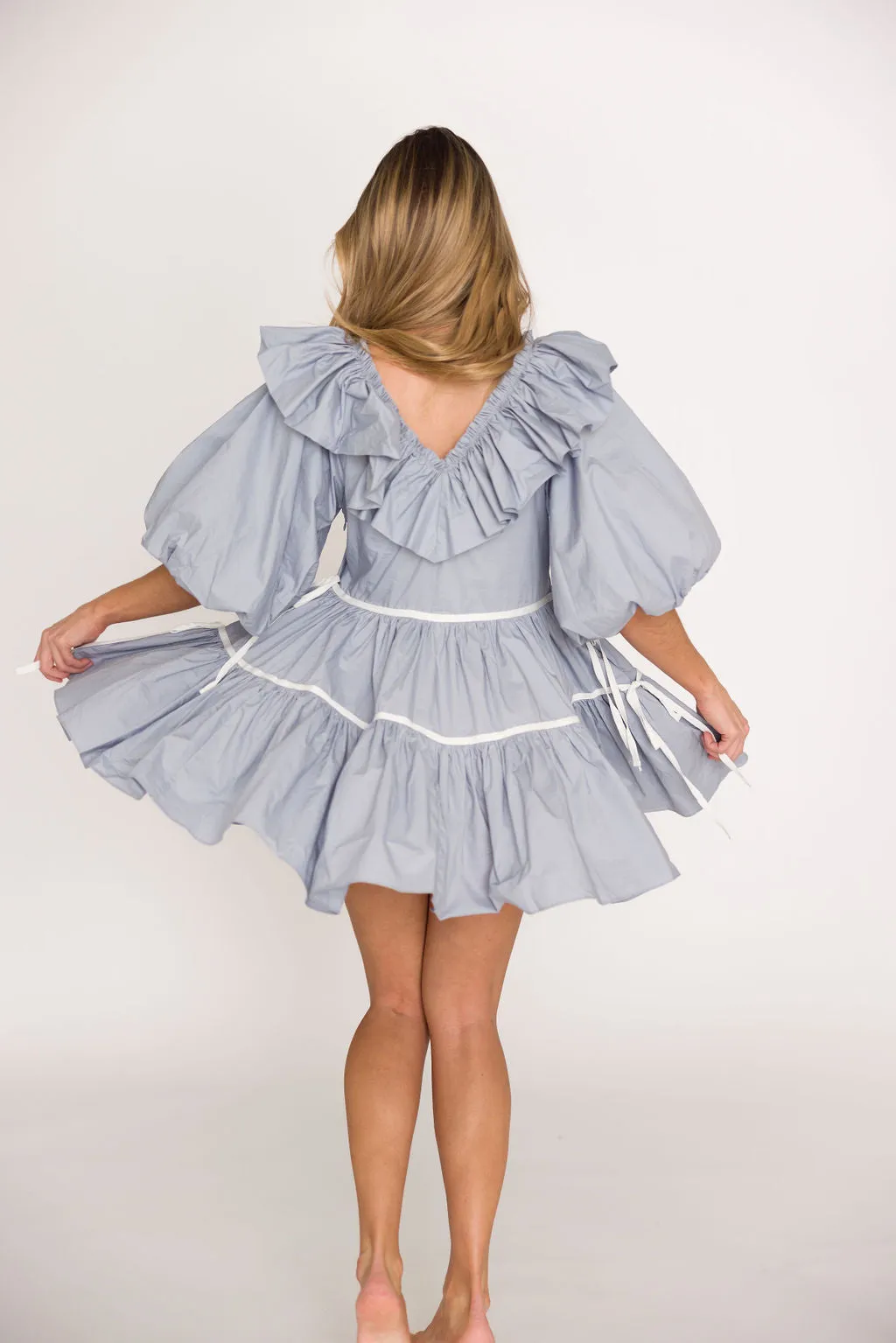 Hazel Babydoll Mini Dress in Blue